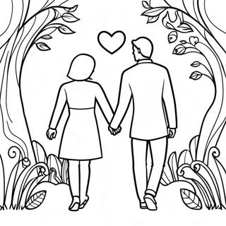 Romantic Couple Holding Hands Coloring Page 3129-2559