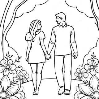 Romantic Couple Holding Hands Coloring Page 3129-2560