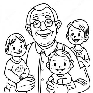 Cheerful Grandpa With Grandkids Coloring Page 31349-28074