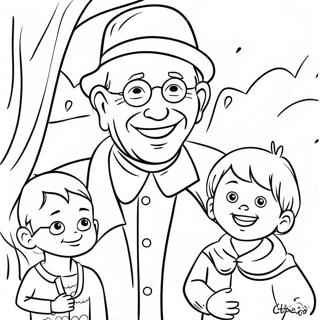 Cheerful Grandpa With Grandkids Coloring Page 31349-28075