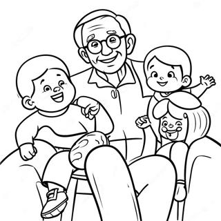 Cheerful Grandpa With Grandkids Coloring Page 31349-28076