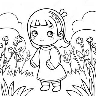 Cute Hinata In A Flower Field Coloring Page 31439-28145