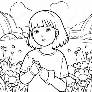 Cute Hinata In A Flower Field Coloring Page 31439-28146