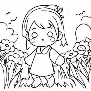 Cute Hinata In A Flower Field Coloring Page 31439-28147