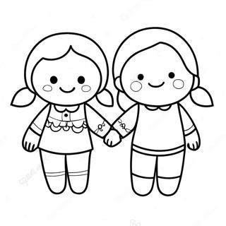 Cute Best Friends Holding Hands Coloring Page 31509-28202