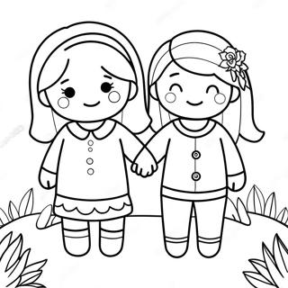 Cute Best Friends Holding Hands Coloring Page 31509-28203