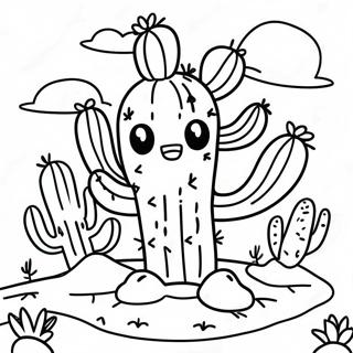 Cute Cactus In The Desert Coloring Page 31719-16281