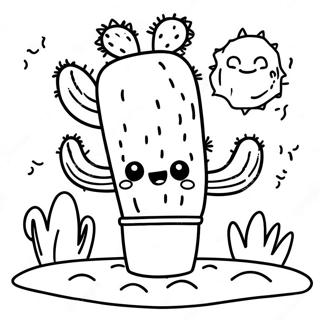 Cute Cactus In The Desert Coloring Page 31719-16284