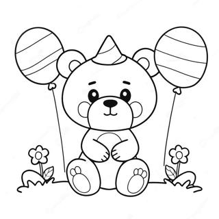 Cute Kawaii Bear With Balloons Coloring Page 31769-16323