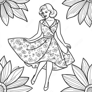 Retro Pin Up Girl In Floral Dress Coloring Page 31910-16425