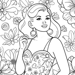 Retro Pin Up Girl In Floral Dress Coloring Page 31910-16428