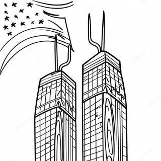 Twin Towers With American Flag Coloring Page 31990-16491