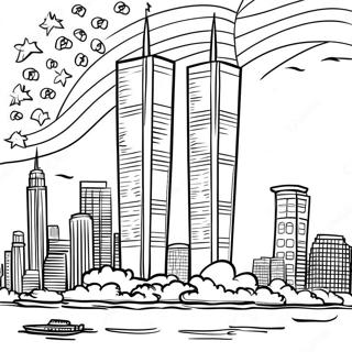 Twin Towers With American Flag Coloring Page 31990-16492