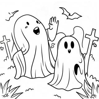 Spooky Ghosts In The Graveyard Coloring Page 32190-16650