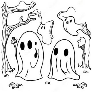 Spooky Ghosts In The Graveyard Coloring Page 32190-16652