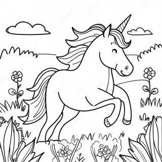 Galloping Horse In A Colorful Meadow Coloring Page 32430-16841