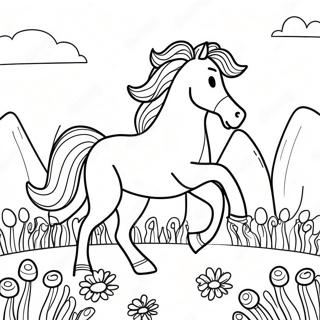 Galloping Horse In A Colorful Meadow Coloring Page 32430-16842