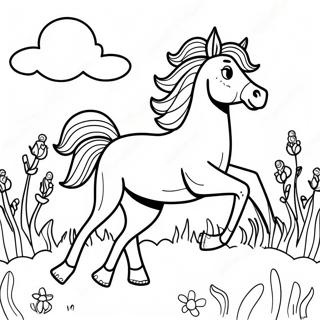 Galloping Horse In A Colorful Meadow Coloring Page 32430-16843