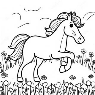 Galloping Horse In A Colorful Meadow Coloring Page 32430-16844