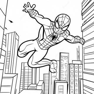 Spider Man Swinging Through City Coloring Page 32702-17041