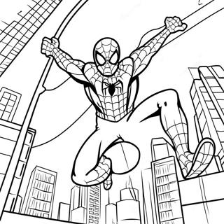 Spider Man Swinging Through City Coloring Page 32702-17042