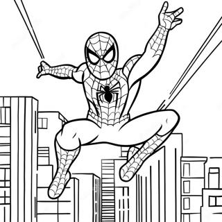 Spider Man Swinging Through City Coloring Page 32702-17043