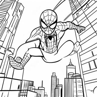 Spider Man Swinging Through City Coloring Page 32702-17044