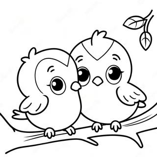 Cute Love Birds Sitting On A Branch Coloring Page 32832-17145