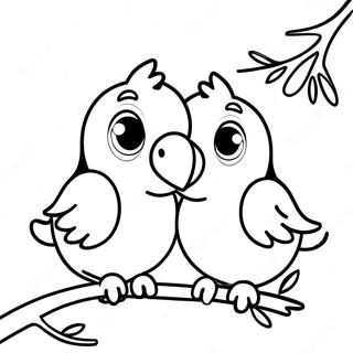 Cute Love Birds Sitting On A Branch Coloring Page 32832-17146