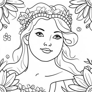 Elegant Aphrodite With Flowers Coloring Page 32882-17185