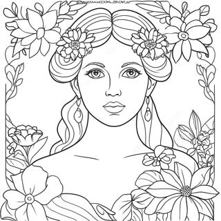 Elegant Aphrodite With Flowers Coloring Page 32882-17186