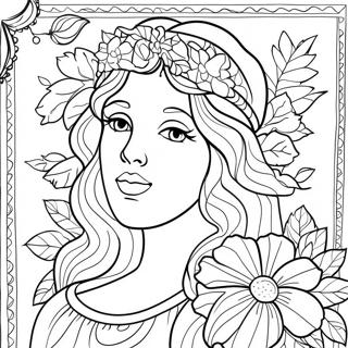 Elegant Aphrodite With Flowers Coloring Page 32882-17188