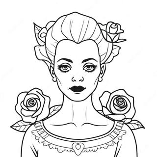 Bride Of Frankenstein With Flowers Coloring Page 32962-17246