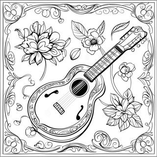 Vintage Mandolin With Floral Patterns Coloring Page 33472-17654