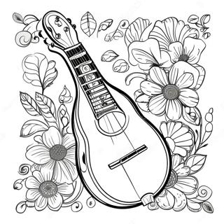 Vintage Mandolin With Floral Patterns Coloring Page 33472-17655