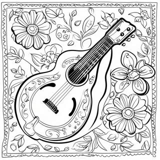 Vintage Mandolin With Floral Patterns Coloring Page 33472-17656