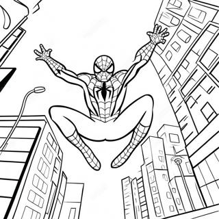 Spiderman Swinging Through City Coloring Page 33552-17719