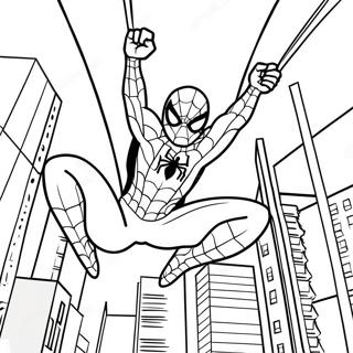 Spiderman Swinging Through City Coloring Page 33552-17720