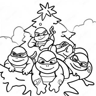 Festive Ninja Turtles Decorating A Tree Coloring Page 33622-17773