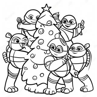 Festive Ninja Turtles Decorating A Tree Coloring Page 33622-17775