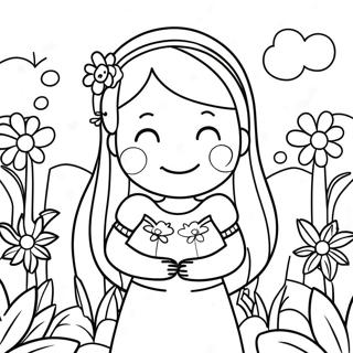 Cute Mary Jane In A Flower Garden Coloring Page 33662-17806