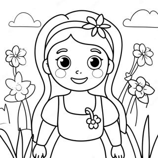 Cute Mary Jane In A Flower Garden Coloring Page 33662-17807