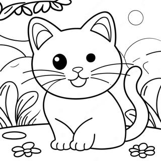 Playful Calico Cat In Garden Coloring Page 33873-17963