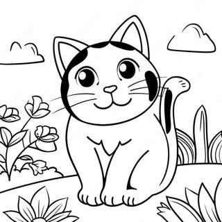 Playful Calico Cat In Garden Coloring Page 33873-17964