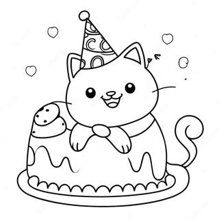 Happy Birthday Cat Coloring Page 34552-28780