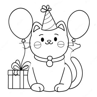 Cute Birthday Cat With Balloons Coloring Page 34553-28781