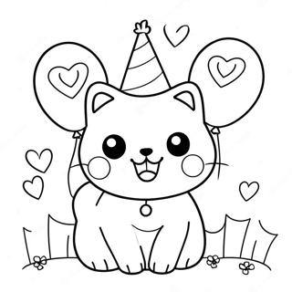 Cute Birthday Cat With Balloons Coloring Page 34553-28782