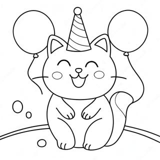 Cute Birthday Cat With Balloons Coloring Page 34553-28783