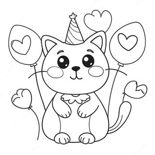 Cute Birthday Cat With Balloons Coloring Page 34553-28784