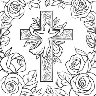 Cross With Roses Coloring Pages